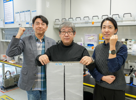 한국전기연구원은 전기를 흘려 균일한 열을 내는 금속섬유천 형태의 면상 발열체를 개발했다. 전기연 제공